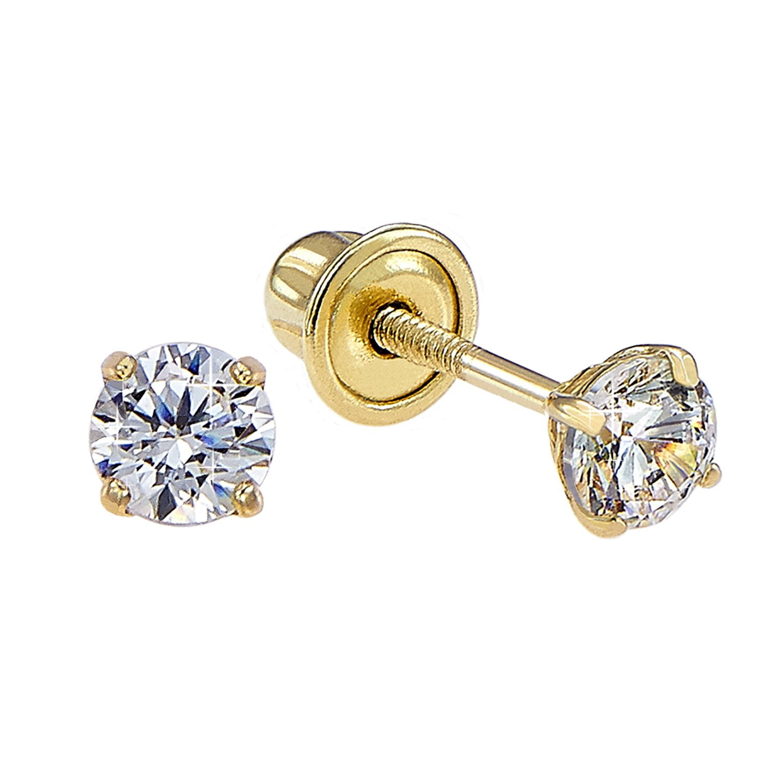 Solid 14k Yellow Gold and Round Cubic Zirconia CZ Solitaire Basket Stud Earrings Solid 14k Yellow Gold and Round Cubic Zirconia CZ Solitaire Basket Stud Earrings