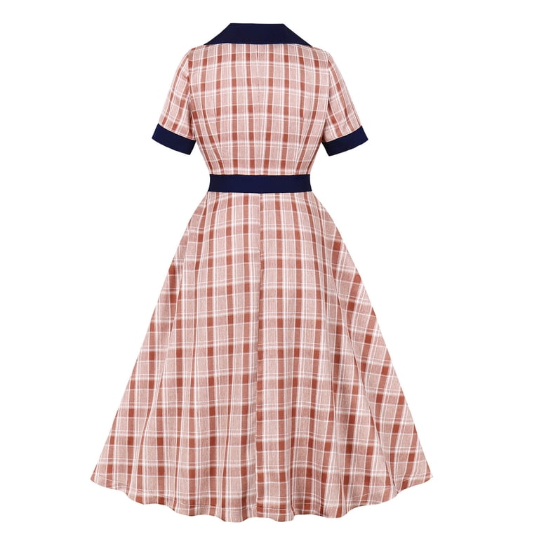 Cagogo Women's 1950s Vintage Audrey Hepburn Style Cocktail Party Evening  Prom Gown Swing Dresses Rockabilly Retro Short Sleeve Midi Dress -  Walmart.com