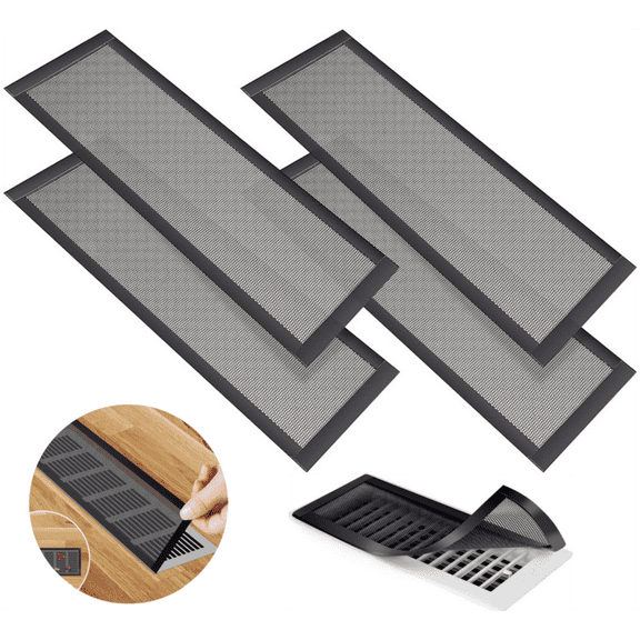 Scheam Strong Magnetic Floor Vent Cover,4Pcs Black Ceiling Vent Screen Trap,Rectangle Plastic Air Vent Screen Mesh,for Home Floor Wall Air Conditioning
