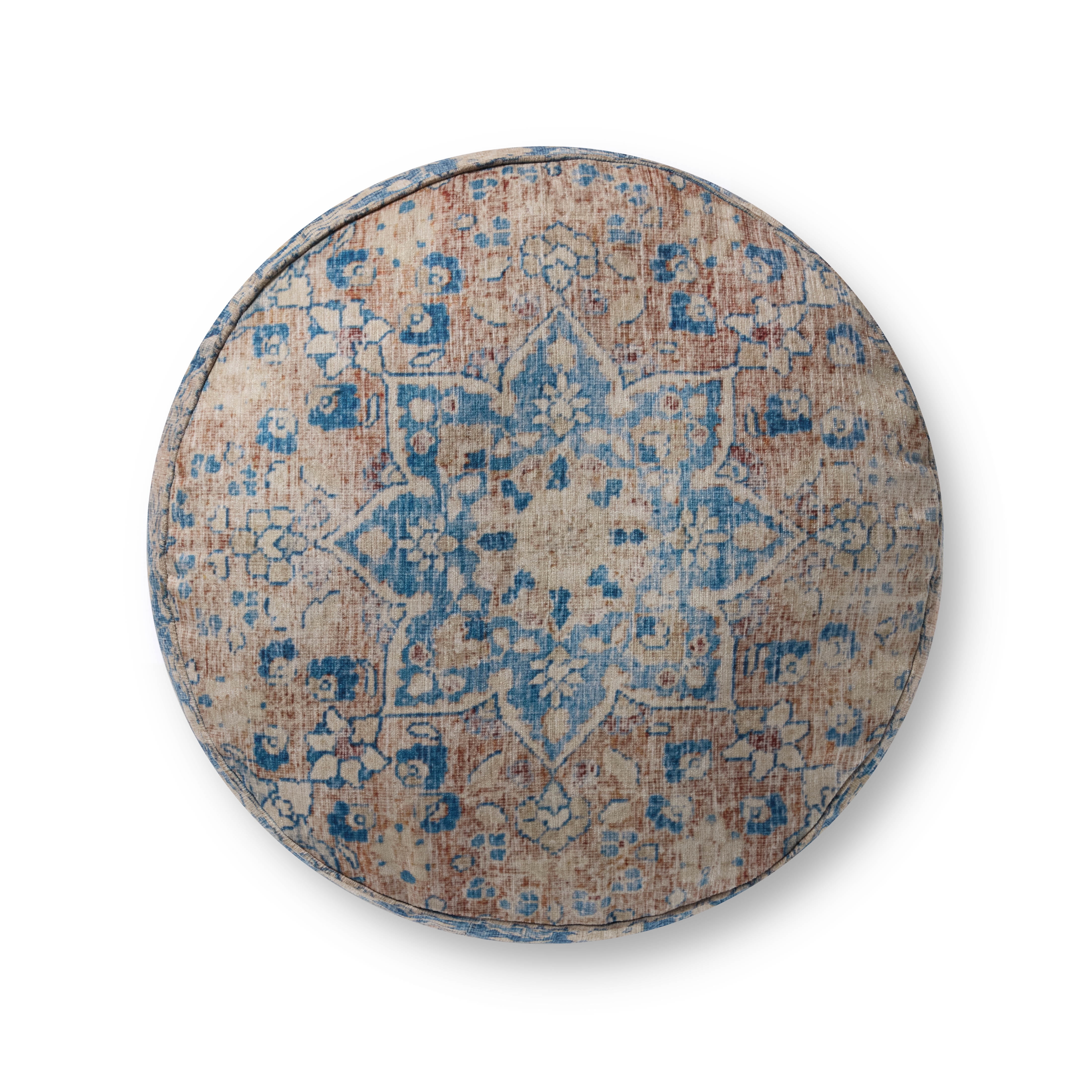 Loloi LPF211 Blue / Tangerine 18"x 18" x 20" Pouf for Living Room or Bedroom
