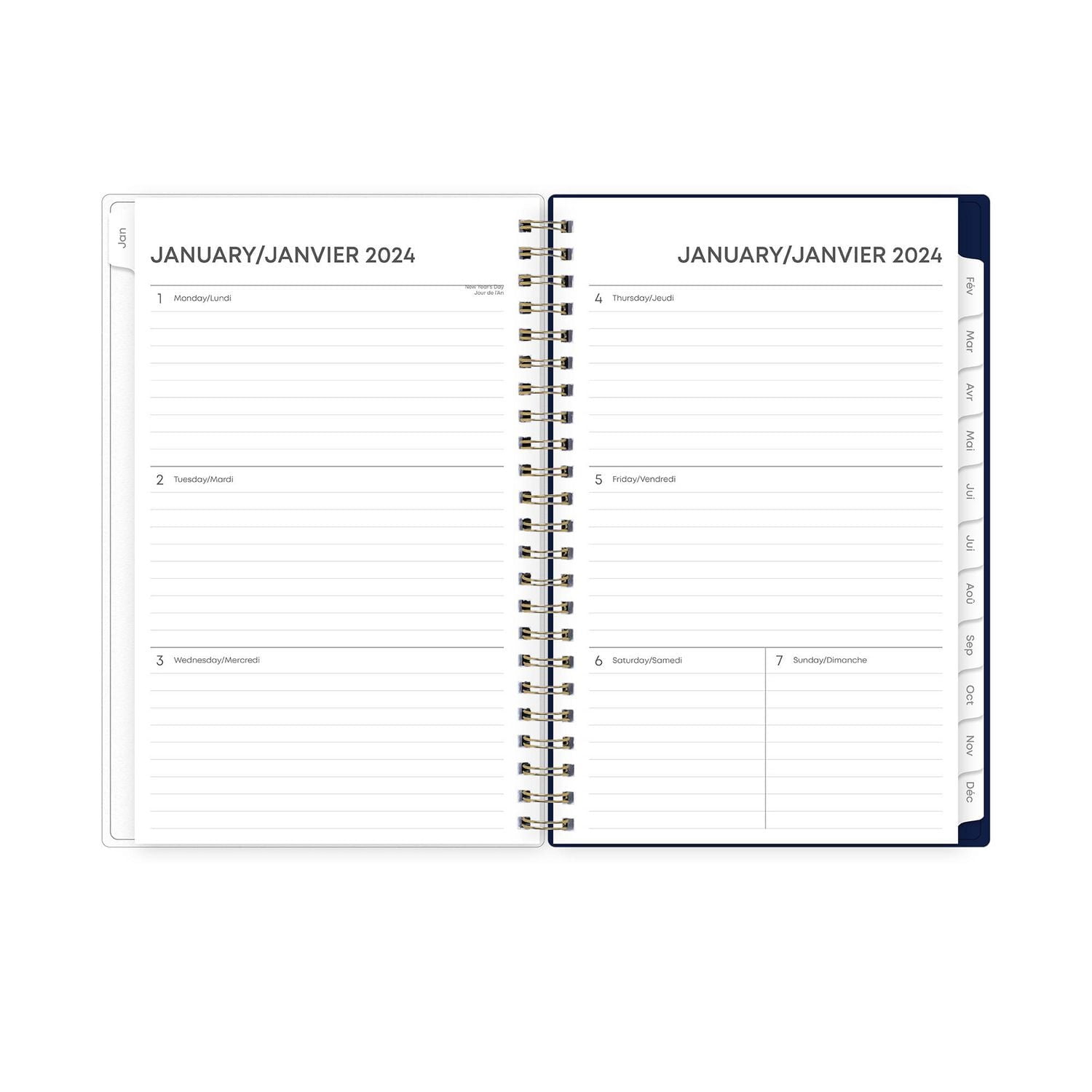 Agenda hebdomadaire/mensuel 2024, 5 po x 8 po, Blue Sky, Tana