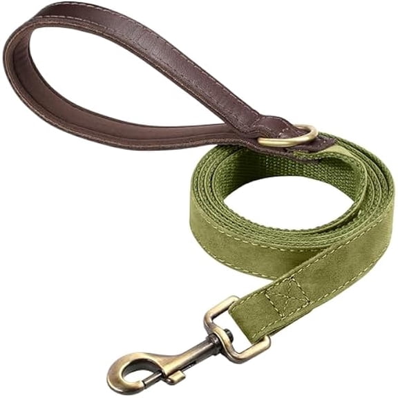 Eryueer PU Leather Dog Leash for Small Dogs 4.5ft, Soft Padded Handle Faux Leather Dog Leashes for Medium Dogs, Walking and Training Leashes for Large Dogs,Olive Green