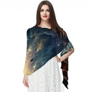 Galactic space Elegant Translucent Chiffon Silk Scarf, Light Breathable Wrap Shawl 180*73