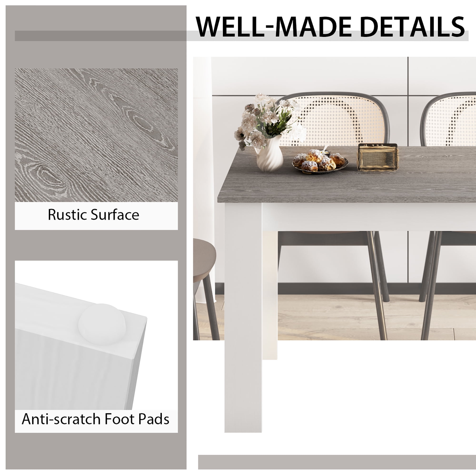 Costway Dining Table 47 Inch Kitchen Dining Table Rectangular for Small Space Dark Gray