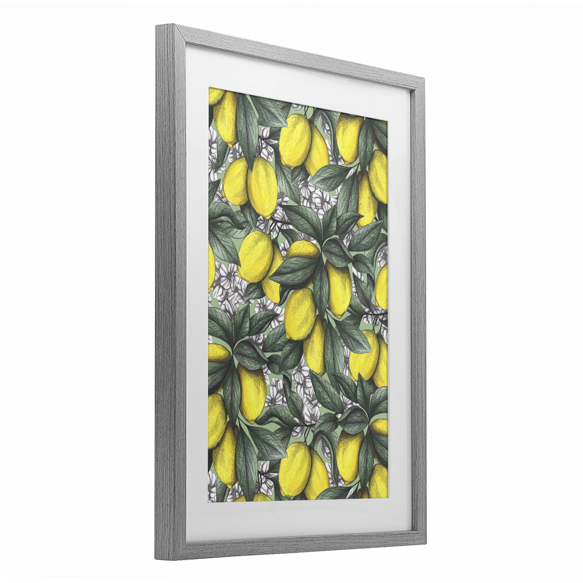 Under The Lemon Tree Gray Framed Print Under Glass, design by Cecilia Battaini
