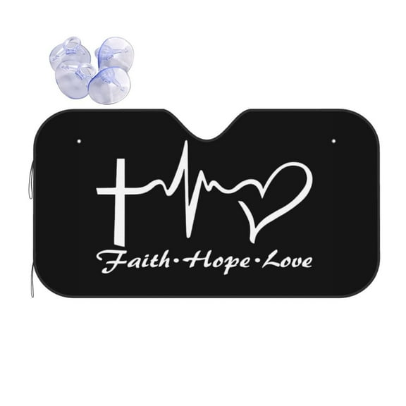 KAKALAD Faith Hope Love Heart Universal Windshield Car Sun Shades Accordion Folding Auto Aluminum Sunshade 51"x 27.5"