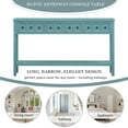 thumbnail image 5 of Rustic Entryway Console Table with 4 Drawers and Bottom Storage Shelf, Long, Narrow, Elegant Design Hallway Table with Wide Desktop, Solid Wood Sofa Table with Knobs & Square Legs, Turquoise Green, 5 of 7