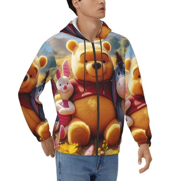 Winnie The Pooh Men's Full Zip Sweatshirt ,No Hood Hoodies Casual Lightweight Cotton Pocket Hoody, Men Women Casual Hiking