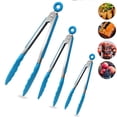 thumbnail image 1 of FULIER 3Pcs Stainless Steel Kitchen Tongs Silicone Cooking Tongs Blue, 1 of 6