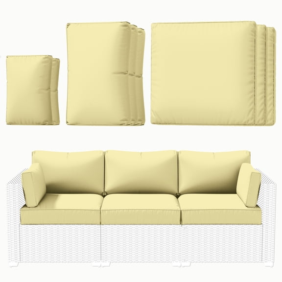 Kimunuk Outdoor Replacement Cushions for Patio Furniture, 4" Foam High-Density, 8-Piece Water-Resistant Outdoor Cushion for 3-Seat Sectional Patio Conversation Sets, Liner&Cover, Creamy Yellow