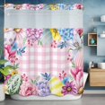 thumbnail image 6 of Easter No Hooks Shower Curtain with Snap-in Liner Colorful Eggs Roses Tulips Daisy Berries Pink Plaid Shower Curtains for Bathroom, Waterproof, Easy Install, Washable 72"x78", 6 of 9