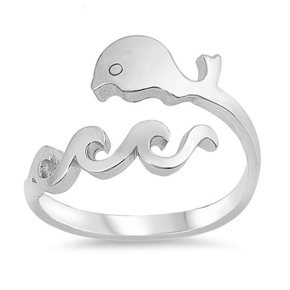 Whale Wave Adjustable Midi Ring .925 Sterling Silver Band Jewelry Female Male Unisex Size 8