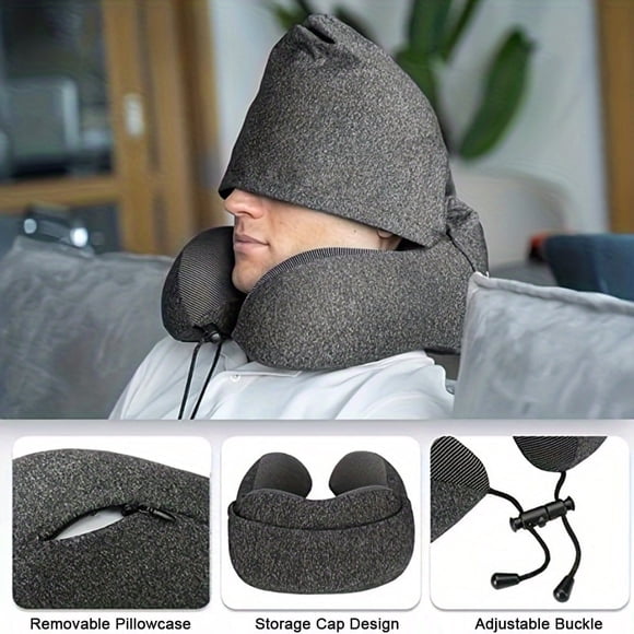 Eoumupi Multipurpose Adult Irregular Shape Memory Foam Chin Support Travel Pillow, Gray, 1 Count