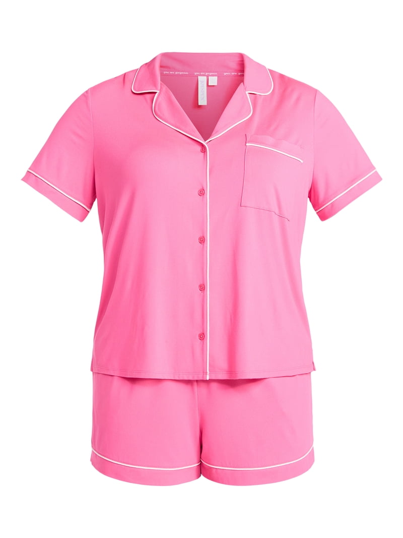 Joyspun Women's Dreamy Soft Collection Notch Collar Top and Shorts
