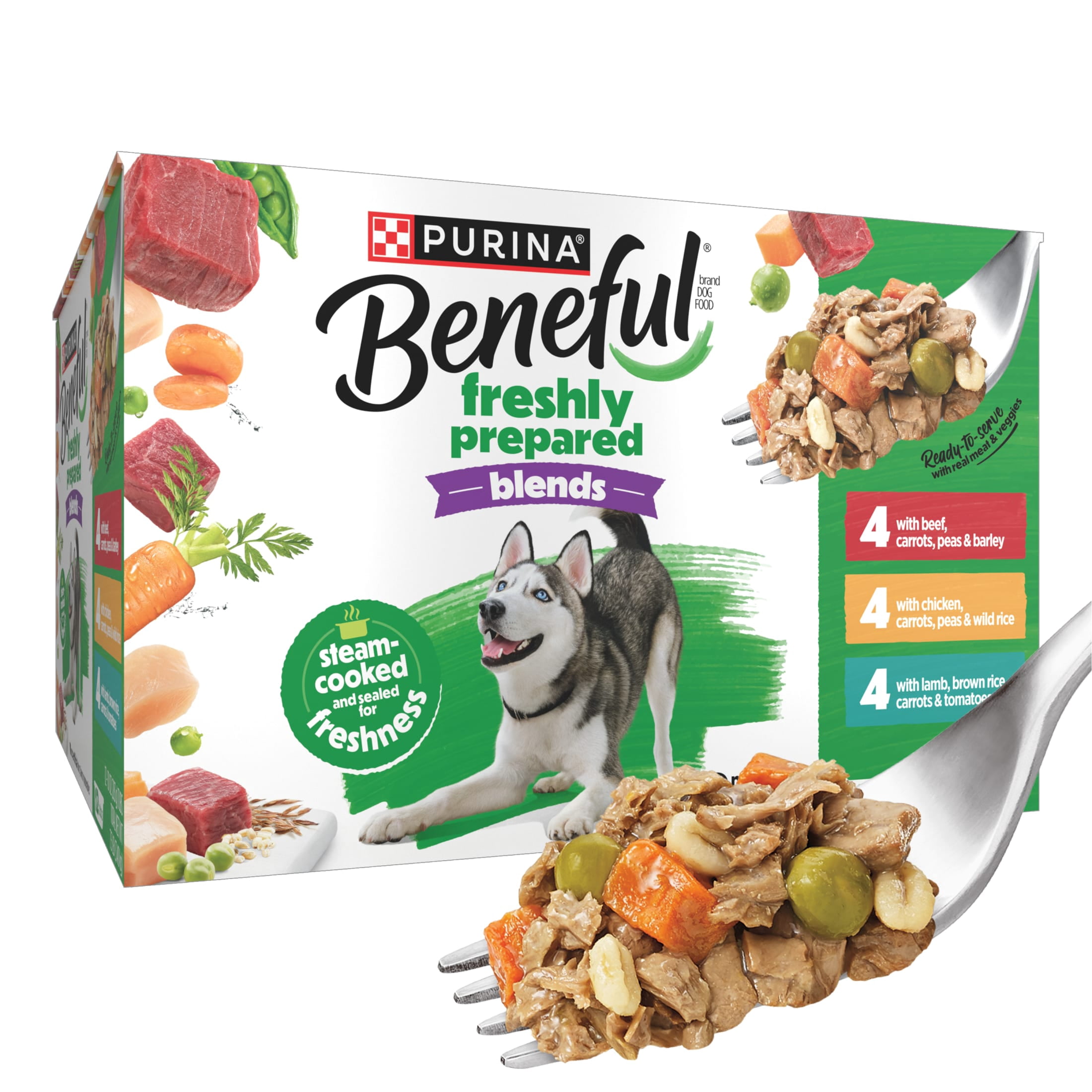 (12 pack) Purina Beneful Freshly Prepared Blends Wet Dog Food Variety Pack With Beef, Chicken, or Lamb Dog Food, 10 oz, 12 Pack