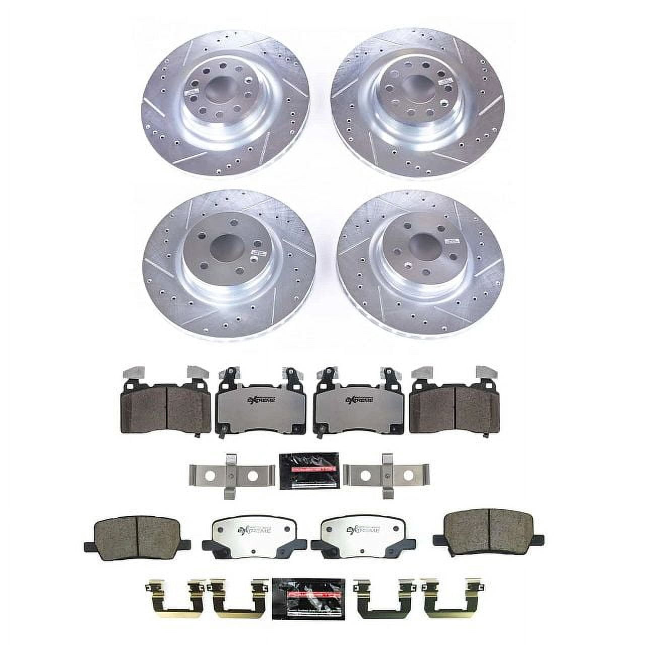 PowerStop Front and Rear Z26 Street Warrior Carbon-Fiber Ceramic Brake Pad and Drilled and Slotted Rotor Kit Fits: TESLA Select Models K8858-26