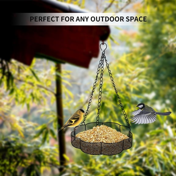 POLISE Spaces Outdoor Metal Bird Feeder, Waterproof Rust Resistant Hanging Design, 9 x 9 x 14 Inches with Detachable Tray, Large Capacity for Garden & Patio, Decorative Feeder