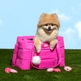 thumbnail image 3 of Oodles Solid Pink Quilted Zippered Soft Sided Pet Carrier Bag with Pom Charm, 13 lb Limit, 3 of 17