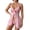 Pink, variant on BRICH Women's Sleepwear Sets Halter Open Front Ruffle Sheer Mesh Lace Dress with Thong 2 Piece White XL