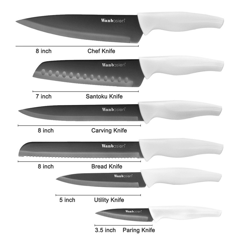 6 Pieces Matte Black Titanium Plated Knife Set Stainless Steel