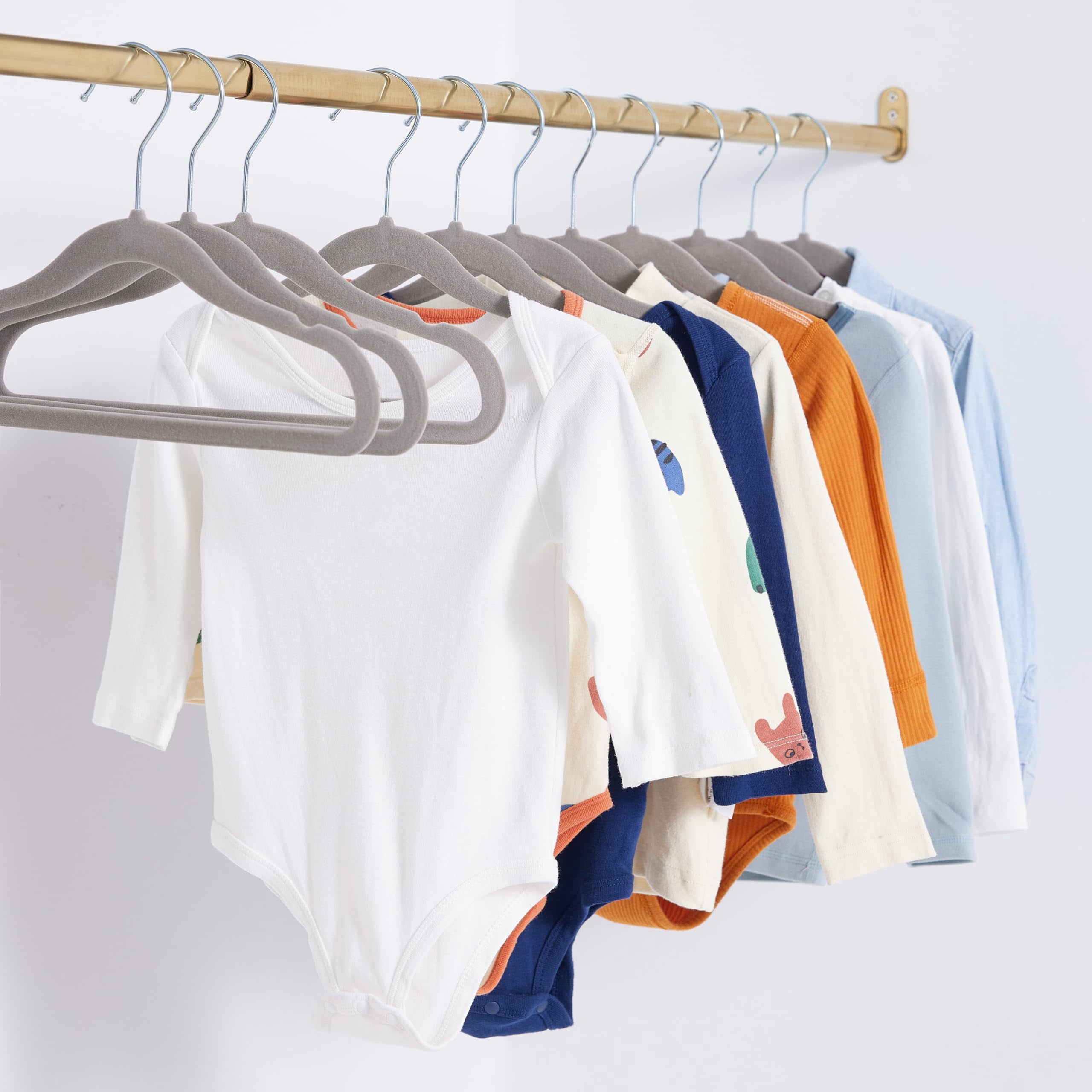 Children's Velvet Non-Slip Hanger, Space Saving, Shoulder Groove, Solid Wardrobe Finishing Hanger 11.6 Inch, Beige Pack of 30