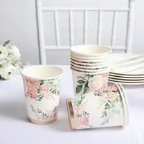 BalsaCircle 24 White 9 oz Pink Peony Flower Design Disposable Paper Drinking Cups Party Events ...