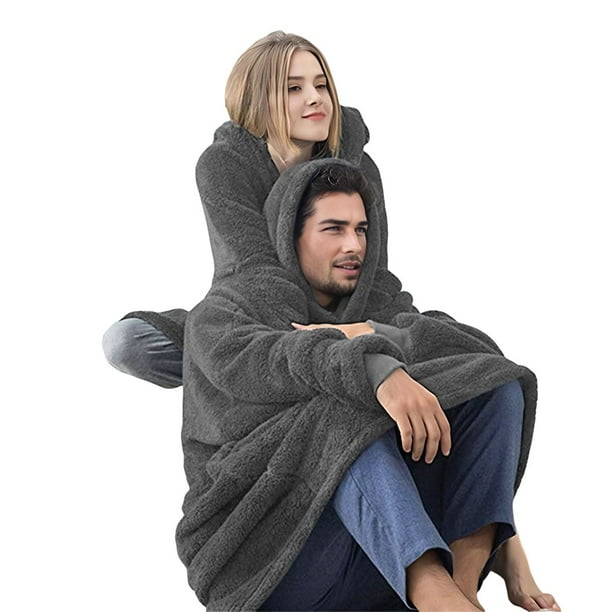 Sudadera con Capucha de Manta Extragrande, Jersey de para Descansar y Usar, Ideal para Adultos, Mujeres y Hombres. Gris Oscuro Talla Única