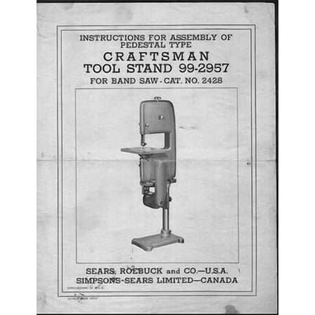 1950s Craftsman 99-2957 Pedestal Tool Stand for 2428 Band Saw Instructions REPRINT