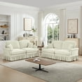 thumbnail image 2 of Newest Classic 2 Piece Modular Couch Living Room Sofa Set,Flared Arms,Removable Ruffles Pleats Skirts,Spindle Legs, 2 Seater Sofa + 2-Seat Loveseat Sofa Sets for Living Room, Beige White, 2 of 19