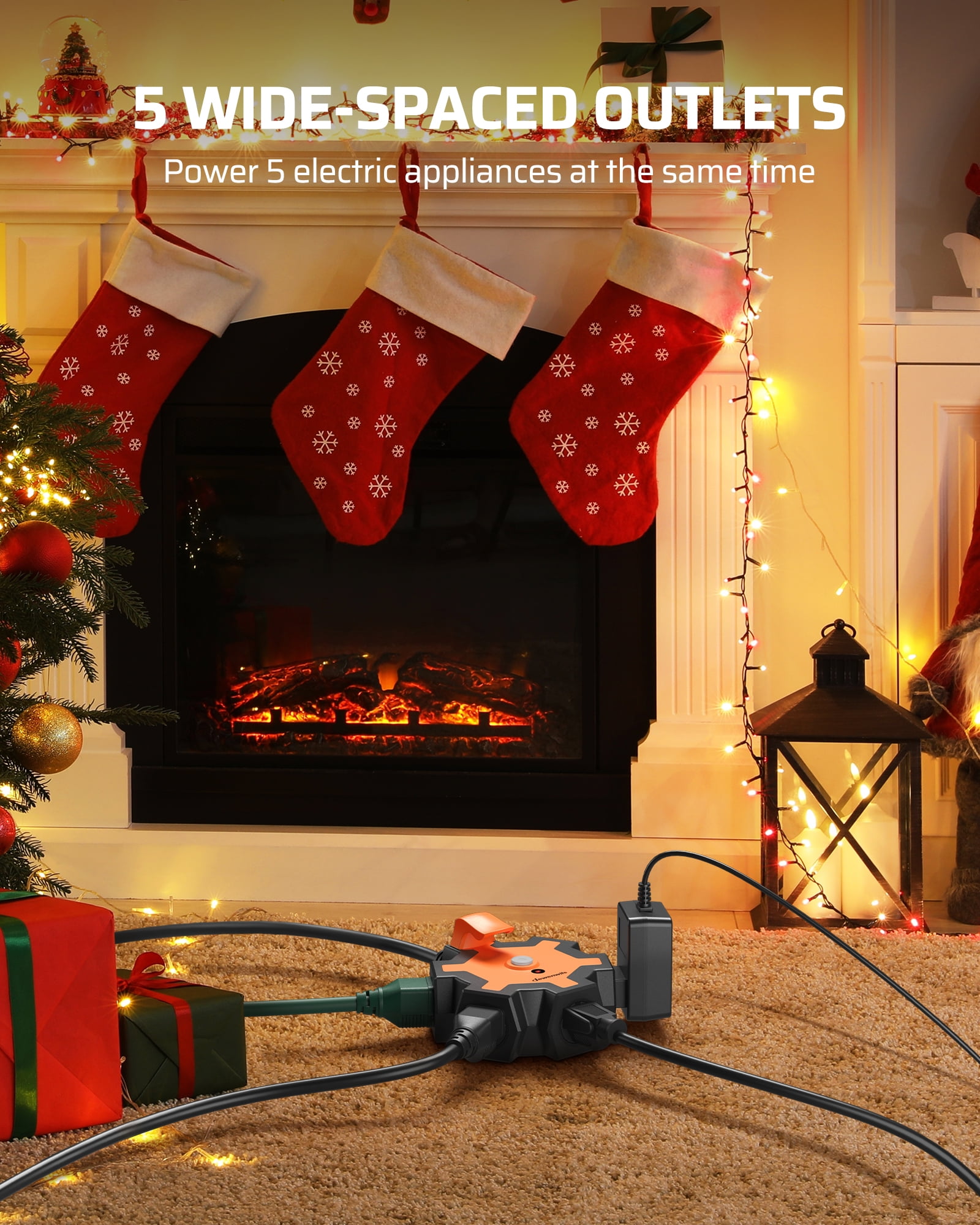 DEWENWILS Heavy Duty 5-Outlet Power Strip, 15FT Extension Cord, outlet extender, ETL Listed