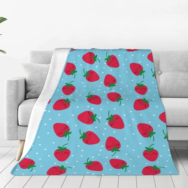 Fotbe Strawberries Manta de Franela Acolchonada con Estampado, Súper Suave y Esponjosa, Extra Grande para Sofá, Cama, Uso Todo el Año-40"x30"