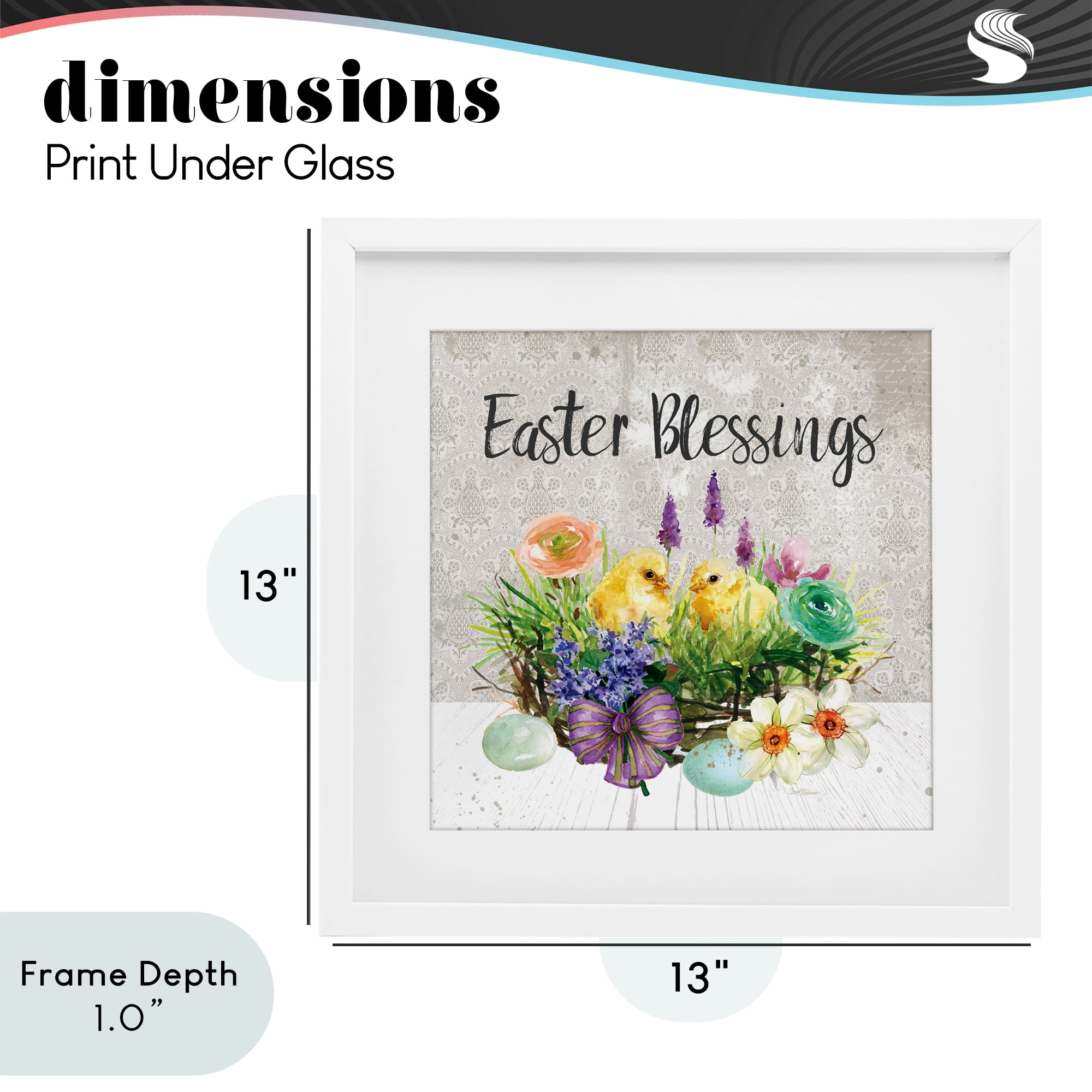 Stupell Industries Easter Blessings Basket of Flowers White Framed Print Under Glass, design by Carol Robinson