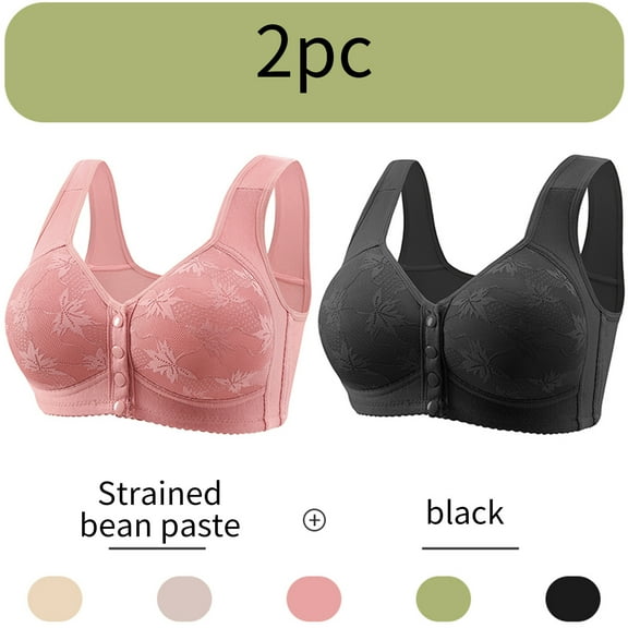 CLOISE Front Closure Bras for Women Plus Size 2 Pack Front Closure Full Coverage No Underwire Bras for Seniors Wireless Front Close Push up Bras with Back Support Lace Everyday Bras Pink XL