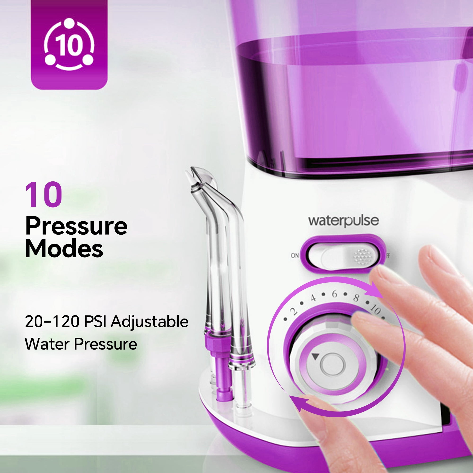 GENKENT Water Flosser for Teeth Cleaning, 800ml Large Tank Oral Irrigator for Home Use, 10 Pressure Modes with 5 Jet Tips, Purple