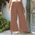 thumbnail image 2 of Xihbxyly Linen Pants for Women Womens Pants Cotton Linen Long Lounge Pants Drawstring Back Elastic Waist Pants Casual Trousers with Pockets, Brown, S, 2 of 5