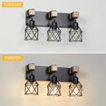 thumbnail image 4 of Lámpara de tocador de 3 luces de estilo rústico con madera y metal negro mate, 4 of 7
