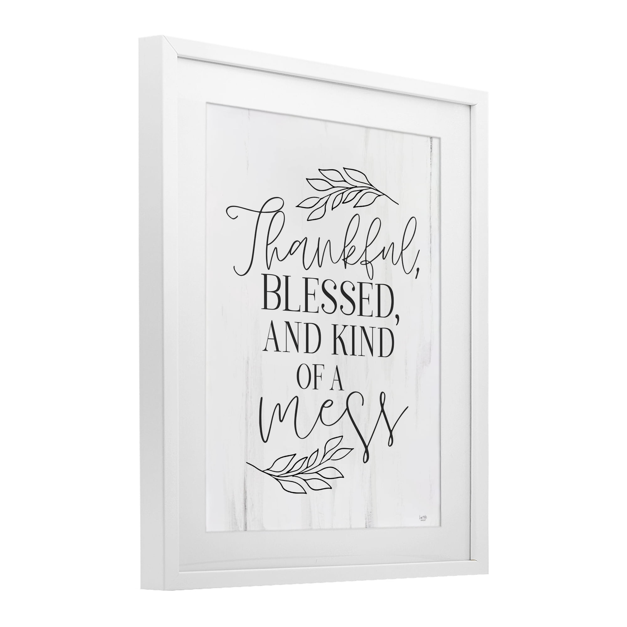 Stupell Industries Thankful Bless & A Mess White Framed Print Under Glass, design by Lux + Me Designs
