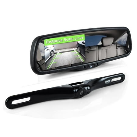 PYLE PLCM4550 - Backup Car Camera Rear View Mirror Screen Monitor System with Parking & Reverse Safety Distance Scale Lines, OEM Fit, Waterproof & Night Vision, 170° Angle Adjustable, 4.3