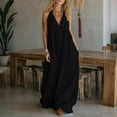 thumbnail image 2 of Women's Cotton Halter Neck Sleeveless Maxi Dress Loose Fit Casual Summer Dress with Functional Pockets Black L(L), 2 of 6