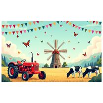 LUUFILx Farm Landscape Backdrop Banner with Tractor and Windmill for Party Decor Countryside Photography Props Baby Shower Events Rustic Theme Background