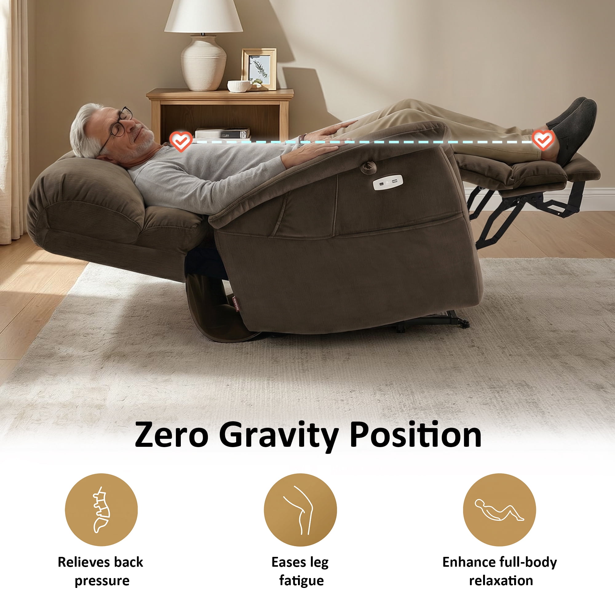 MCombo Oversized 24.8" Seat Width Large Dual Motor Power Recliner Lift Chair for Tall Elderly, Infinite Position, Coffee Fabric