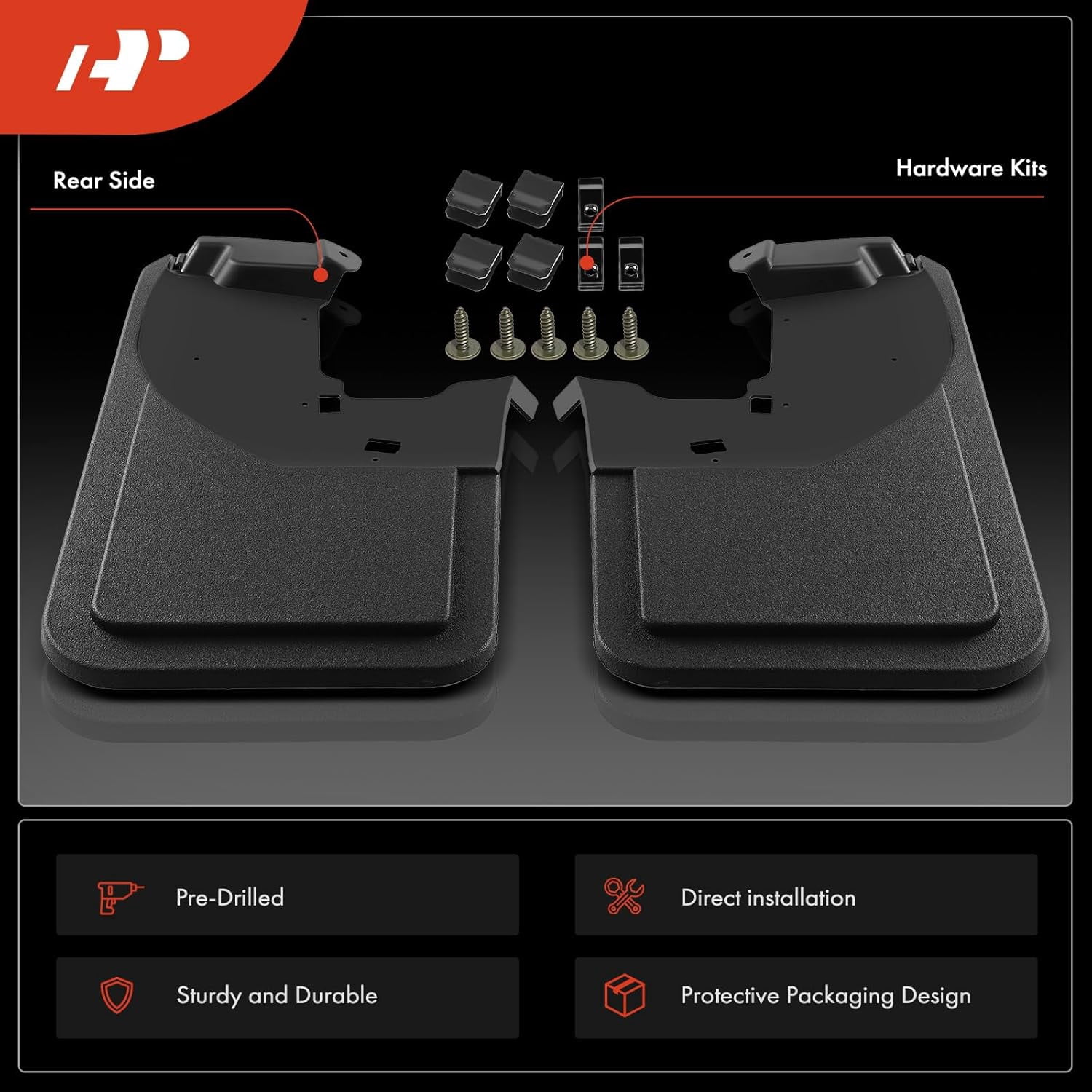 A-Premium Set of 2-PC Rear Mud Flaps Splash Guards Compatible with Ford Bronco 2021-2024 Sport Utility, Left & Right Mudguards Mudflaps, with Hardware Accessories (Not for Bronco Sport Models)