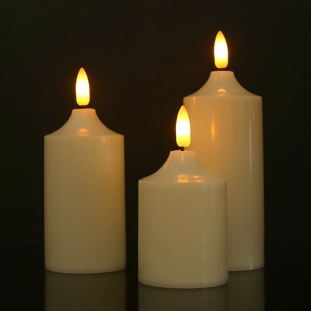 3pcs Flameless Candles Battery Operated Pillar Real Wax Electric LED Candle Sets with Remote Control Cycling 24 Hours Timer, 4" 5" 6" Pack of 3