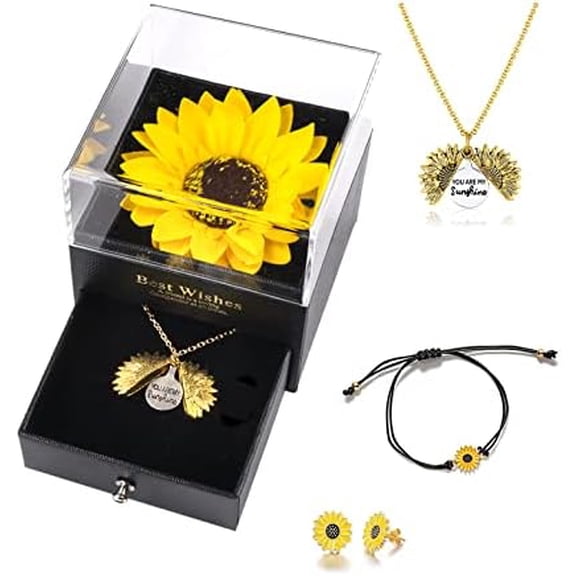 6PCS Sunflower Gifts, Sunflower Necklace with Gift Box for Mom Wife Friend Birthday Wedding Mother’s Day Christmas Gifts for Women, Acrylic Metal. $Home Decor, Etc.