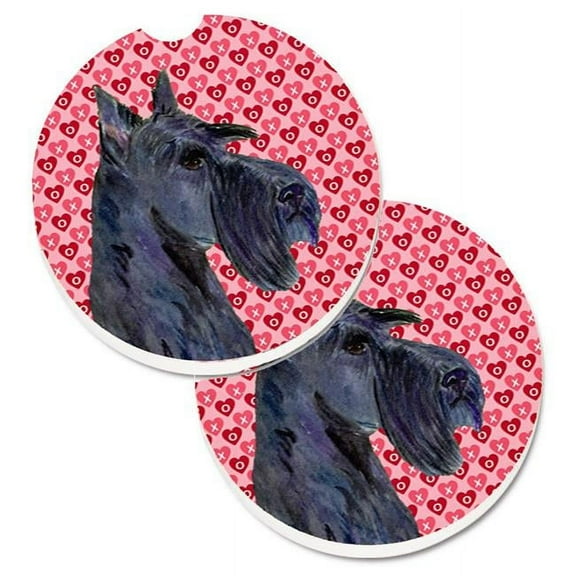 Scottish Terrier Hearts Love Valentines Day Portrait Set of 2 Cup Holder Car Coaster
