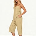 thumbnail image 6 of VBVC Women's 2 Piece Cropped Loungewear Set,Adjustable Strap Cami Top and Capri Pants for Women,Ladies Casual Summer Home Vacation Outfit with Pockets,Khaki,S-2XL, 6 of 9