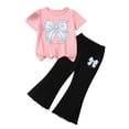 thumbnail image 2 of ZOYOEN Toddler Girls Outfits Set- Soft Cute Comfortable Shorts Sleeve T Shirts and Flare Pants Baby Summer Clothes Pink Size 4 T, 2 of 5