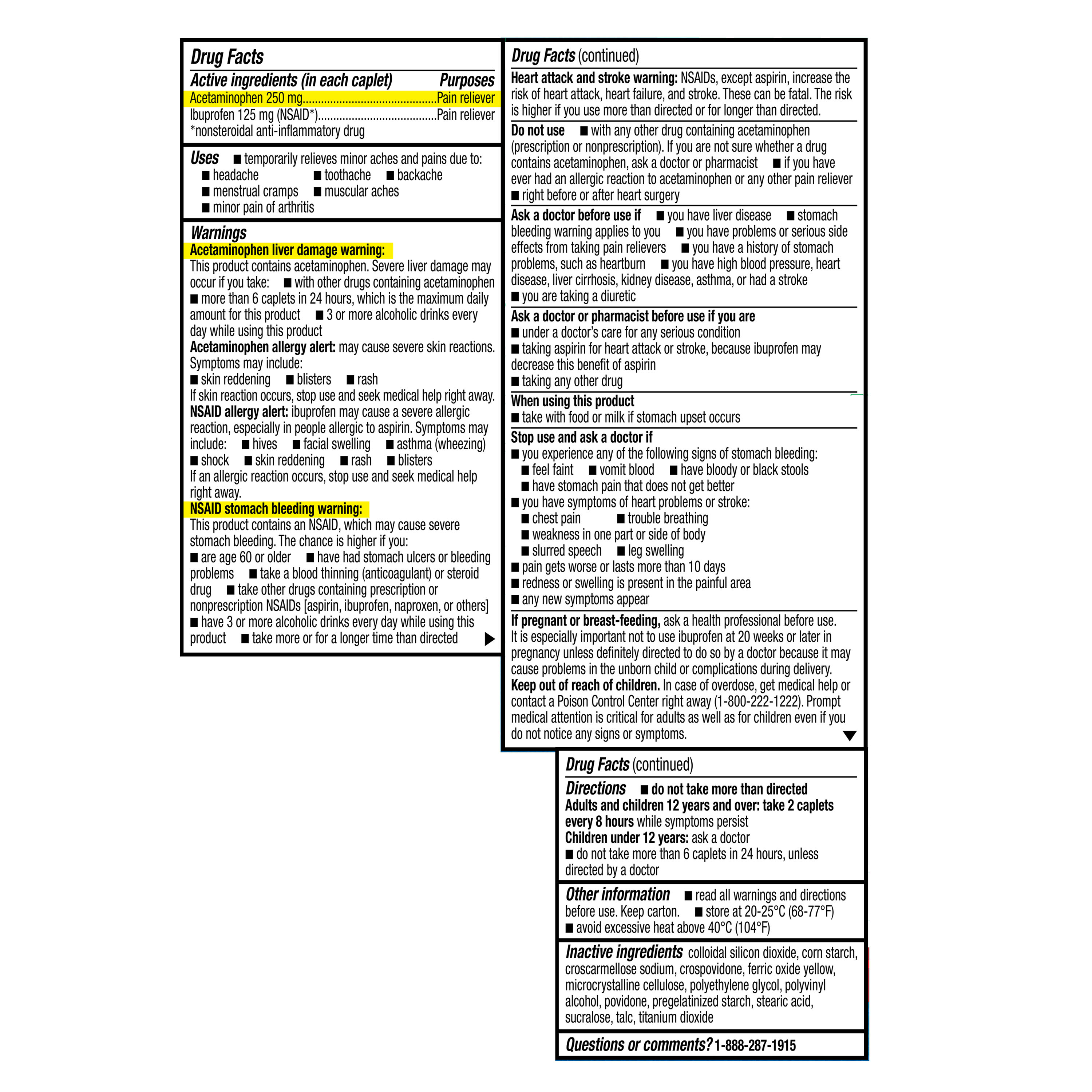Tabletas de Acetaminofén 250 mg e Ibuprofeno (AINE) 125 mg de Acción Dual para el Alivio del Dolor, 144 unidades 8