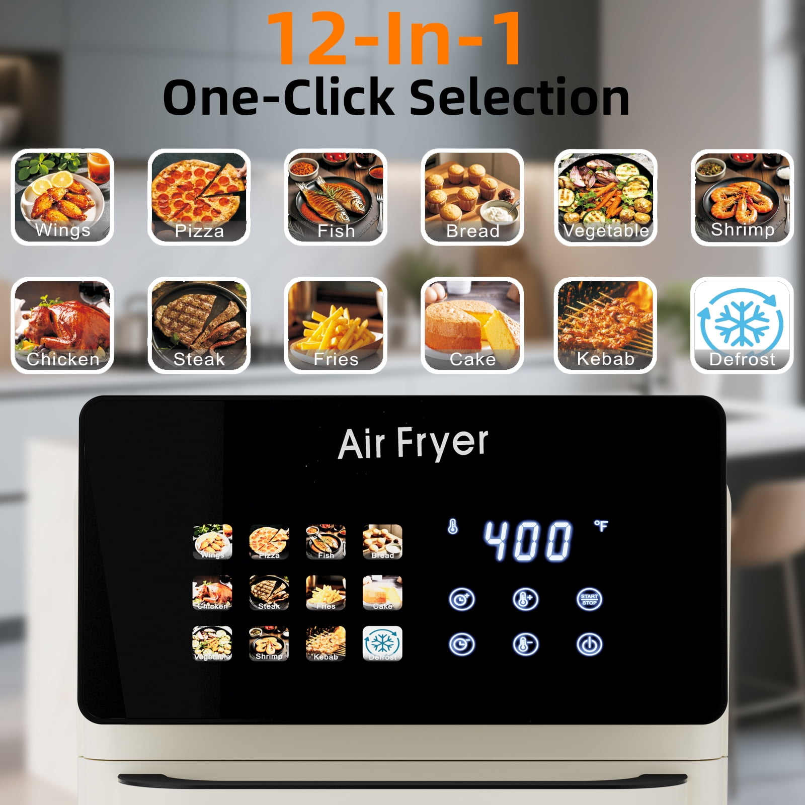 AboveMoon 10L Large Air Fryer Oven With Grill Combo For Kitchen Countertop Use,12 in 1 Smart Convection Ovens,AirFryer With Glass View Window,Nonstick Basket,Fryer Liners,Removable Door-White