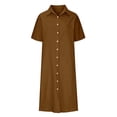 thumbnail image 4 of TFEOQRY Women's Button Down Maxi Dress Cotton Linen Short Sleeve V Neck Casual Loose Split Hem Sundress, 4 of 5
